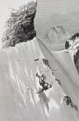 &39;Na tentativa de ultrapassar a esquina eu escorreguei e caí&39; da &39;subida do Matterhorn&39; por Edward Whymper, publicado em 1860-80